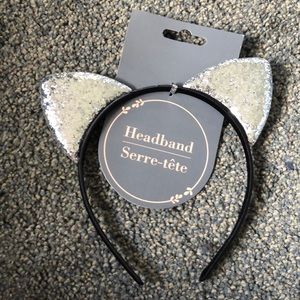 Cat Ear Black Headband With Silver Glitter